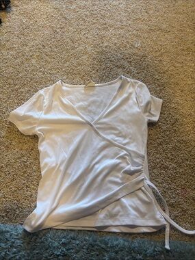 White Short-Sleeve Wrap Top with Side Tie